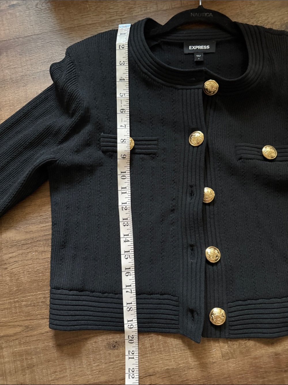 Express Novelty Button Ribbed Cardigan Black Sz L - Picture 5 of 7